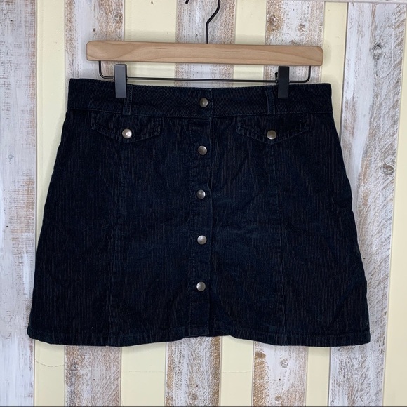 BDG Black Corduroy Snap Button Down Skirt - Picture 2 of 11